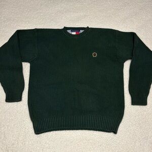 Tommy Hilfiger Men Green Vintage Knit Crewneck Heavyweight Sweater